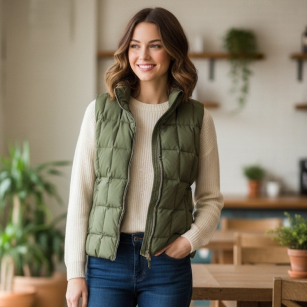 GAP Women’s Down Quilted Puffer Zip Up Vest Emerald Green Size M - Picture 1 of 10